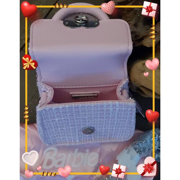 ALDO X BARBIE Pink Tweed Rhinestone Heart Mini Satchel/Crossbody Bag - Picture 2 of 7